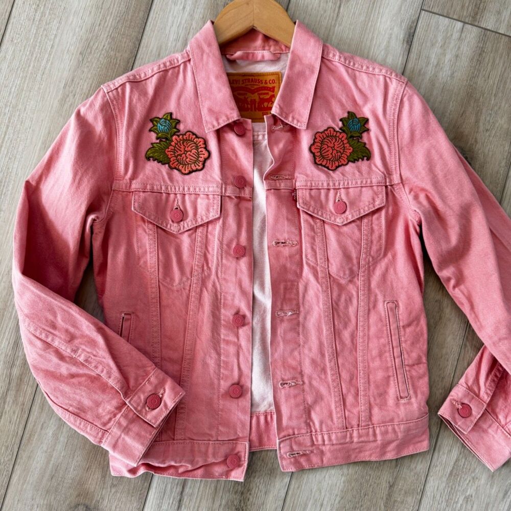 Levi's Women's XS Denim Jacket Unique Pink Floral Embellished Y2K Soft & Edgy